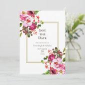 マゼンタピンクの結婚式の日付の保存 招待状 (スタンド正面)