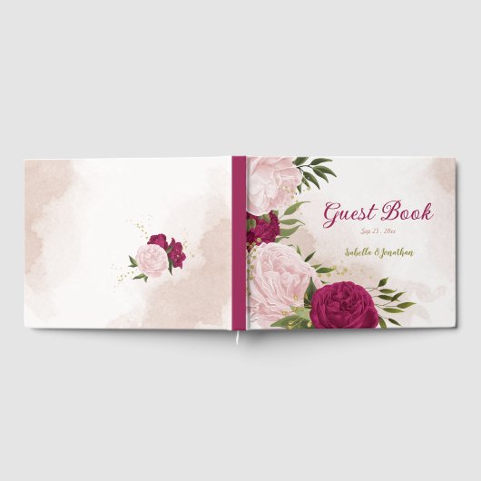 マゼンタピンクの花々の緑 ゲストブック (全面)