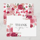 マゼンタピンクの花柄の感謝カード サンキューカード (正面/裏面)