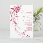 マゼンタピンクの花結婚の婚約パーティ 招待状 (スタンド正面)