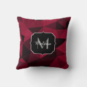 マゼンタピンクの赤い黒い幾何学パターンモノグラム クッション (裏面)