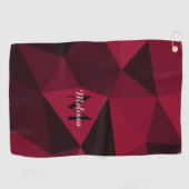 マゼンタピンクの赤い黒い幾何学パターンモノグラム ゴルフタオル (横)