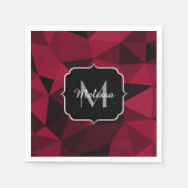 マゼンタピンクの赤い黒い幾何学パターンモノグラム スタンダードカクテルナプキン (正面)