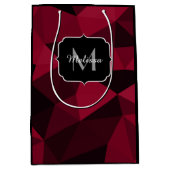 マゼンタピンクの赤い黒い幾何学パターンモノグラム ミディアムペーパーバッグ (正面)