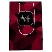 マゼンタピンクの赤い黒い幾何学パターンモノグラム ミディアムペーパーバッグ (裏面)