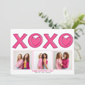 マゼンタピンクのXOXO ガレンティンズデーのハート写真 シーズンカード (スタンド正面)