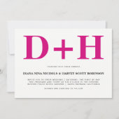 マゼンタピンクはっきりしたイニシャル結婚タイポグラフィ 招待状 (正面)