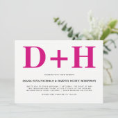マゼンタピンクはっきりしたイニシャル結婚タイポグラフィ 招待状 (スタンド正面)