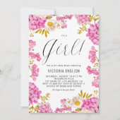 マゼンタピンクアジサイ女の子の赤ちゃんシャワー 招待状 (正面)