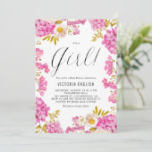 マゼンタピンクアジサイ女の子の赤ちゃんシャワー 招待状 (スタンド正面)