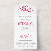 マゼンタピンクイニシャルとアンパサンド、バラ結婚ズ オールインワン招待状 (内側)