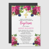 マゼンタピンクウォーターカラーフローラバプテスマ招待状 マグネット招待状 (正面/裏面)