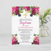 マゼンタピンクウォーターカラーフローラバプテスマ 招待状 (スタンド正面)