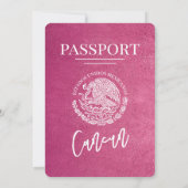 マゼンタピンクカンクン結婚パスポート 招待状 (裏面)