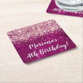 マゼンタピンクガールAny Age Birthday Party スクエアペーパーコースター (アングル)
