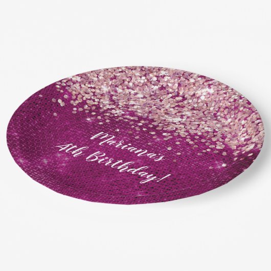 マゼンタピンクガールAny Age Birthday Party ペーパープレート (アングル)