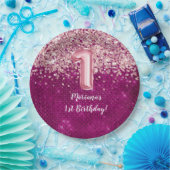 マゼンタピンクキッズガール1st誕生日パーティー ペーパープレート (パーティー)