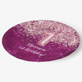 マゼンタピンクキッズガール1st誕生日パーティー ペーパープレート (アングル)