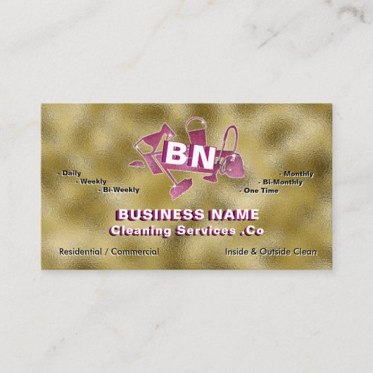 マゼンタピンククリーニングサービスロゴシャイニーゴールド箔 名刺 (正面)