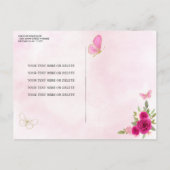 マゼンタピンクグラム金ゴールドフローラプリンセスキンセアニラ インビテーションポストカード (裏面)