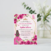 マゼンタピンクグラム金ゴールドフローラプリンセスキンセアニラ インビテーションポストカード (スタンド正面)