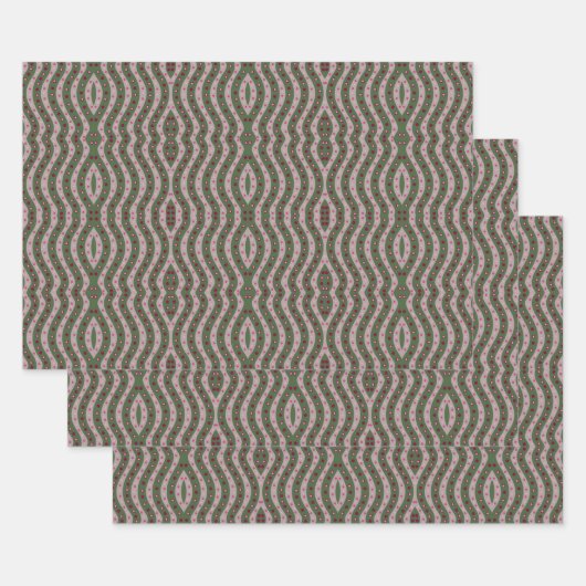 マゼンタピンクグリーンスプリングタイム水玉模様パターン ラッピングペーパーシート (セット)