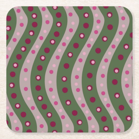 マゼンタピンクグリーンスプリングタイム水玉模様 パターン(の模様が)ある スクエアペーパーコースター (正面)