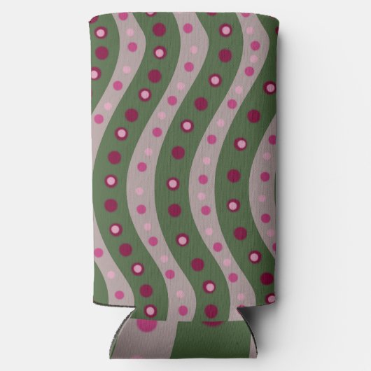 マゼンタピンクグリーンスプリングタイム水玉模様 パターン(の模様が)ある スリム缶クーラー (裏面)