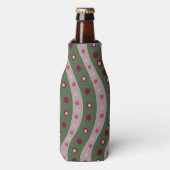 マゼンタピンクグリーンスプリングタイム水玉模様 パターン（の模様が）ある ボトルクーラー (ボトル正面)