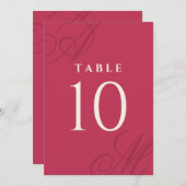 マゼンタピンクシンプル色エレガントモノグラムテーブル番号 (正面/裏面)