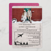 マゼンタピンクスウェーデンパスポート結婚式招待状 招待状 (正面/裏面)