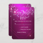 マゼンタピンクスパークルクラブヴィベパーティーRSVPカード 出欠カード (正面/裏面)