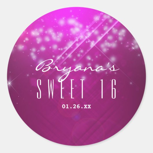 マゼンタピンクスパークルグラムクラブヴィベパーティーステッカー ラウンドシール (正面)