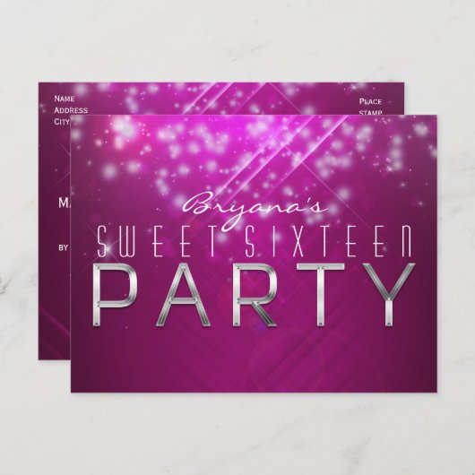 マゼンタピンクスパークルグラムクラブヴィーブパーティーポストカード インビテーションポストカード (正面/裏面)