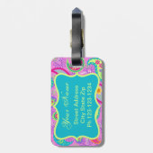 マゼンタピンクターコイズモダンペイズリーモノグラム ラゲッジタグ (裏面縦)