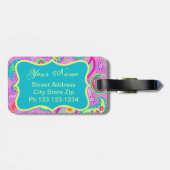 マゼンタピンクターコイズモダンペイズリーモノグラム ラゲッジタグ (裏面横)