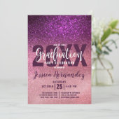 マゼンタピンクトリプルグリッターグラデーション卒業 招待状 (スタンド正面)