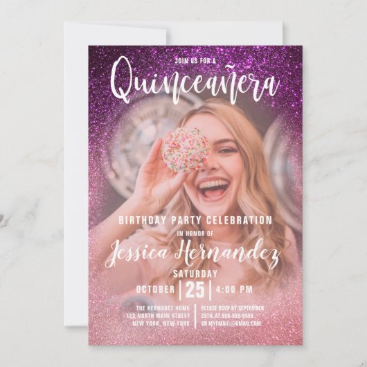 マゼンタピンクトリプルグリッターフォトキンセアニラ 招待状 (正面)