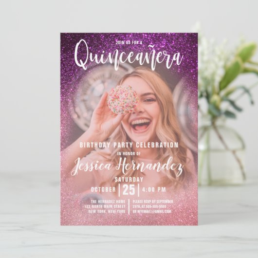 マゼンタピンクトリプルグリッターフォトキンセアニラ 招待状 (スタンド正面)