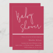 マゼンタピンクトレンディーモダンベビーシャワー 招待状 (正面/裏面)