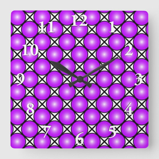 マゼンタピンクドット白黒格子パターン スクエア壁時計 (正面)