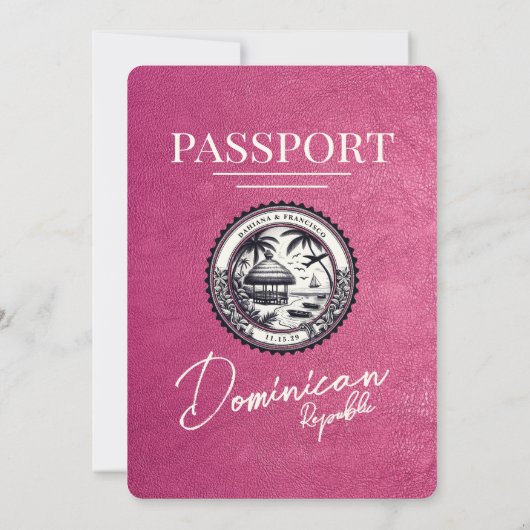 マゼンタピンクドミニカ共和国パスポ結婚ート 招待状 (裏面)