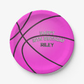 マゼンタピンクバスケットボールハッピーバースデー名 ペーパープレート (正面)