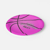 マゼンタピンクバスケットボールハッピーバースデー名 ペーパープレート (アングル)