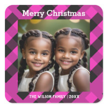 マゼンタピンクバッファロープレイドカスタム写真クリスマス