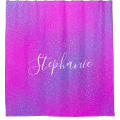 マゼンタピンクパープルグラデーショングリッター名前をカスタムする シャワーカーテン (正面)