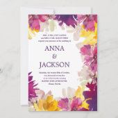 マゼンタピンクパープルフォーラル植物体庭園の結婚式 招待状 (正面)