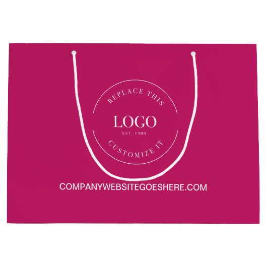 マゼンタピンクビジネス会社ウェブサイトあなたのロゴ ラージペーパーバッグ (正面)