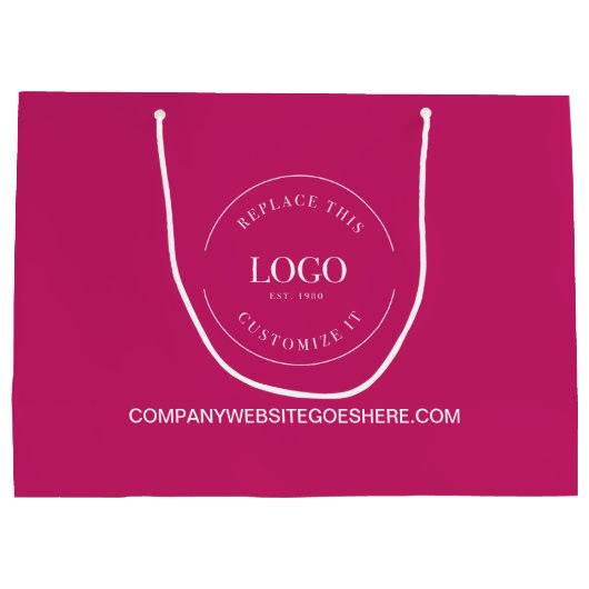 マゼンタピンクビジネス会社ウェブサイトあなたのロゴ ラージペーパーバッグ (裏面)