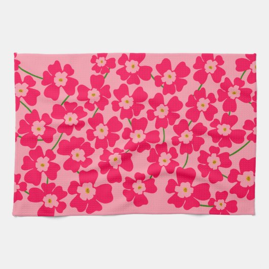 マゼンタピンクファンタジーフラワーガーデン キッチンタオル (横)